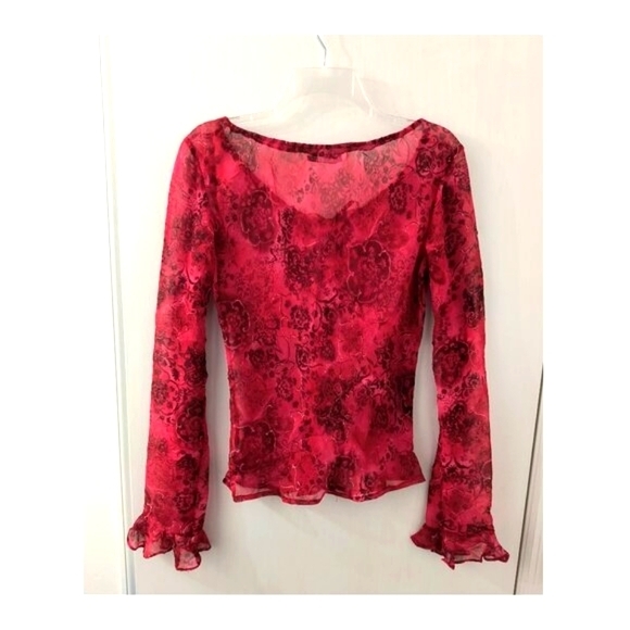 Vintage ‘99 Red Fairy Grunge Sheer Whimsigoth Floral Top - Juniors Medium - Picture 2 of 2